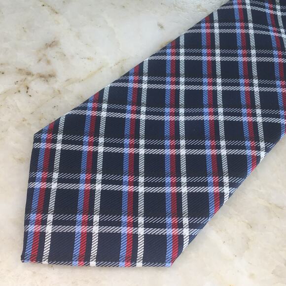 US POLO ASSOCIATION NAVY RED WHITE & BLUE PLAID NECKTIE - Picture 3 of 12